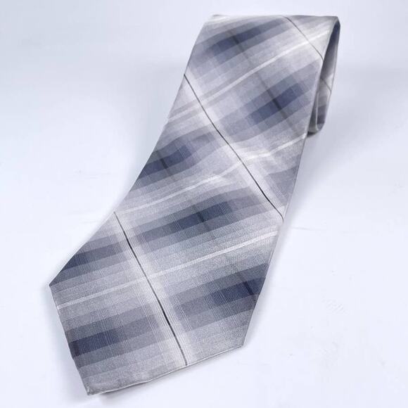 NWT Calvin Klein Men's Neck Tie Silk Blend Gray Plaid - Picture 1 of 4